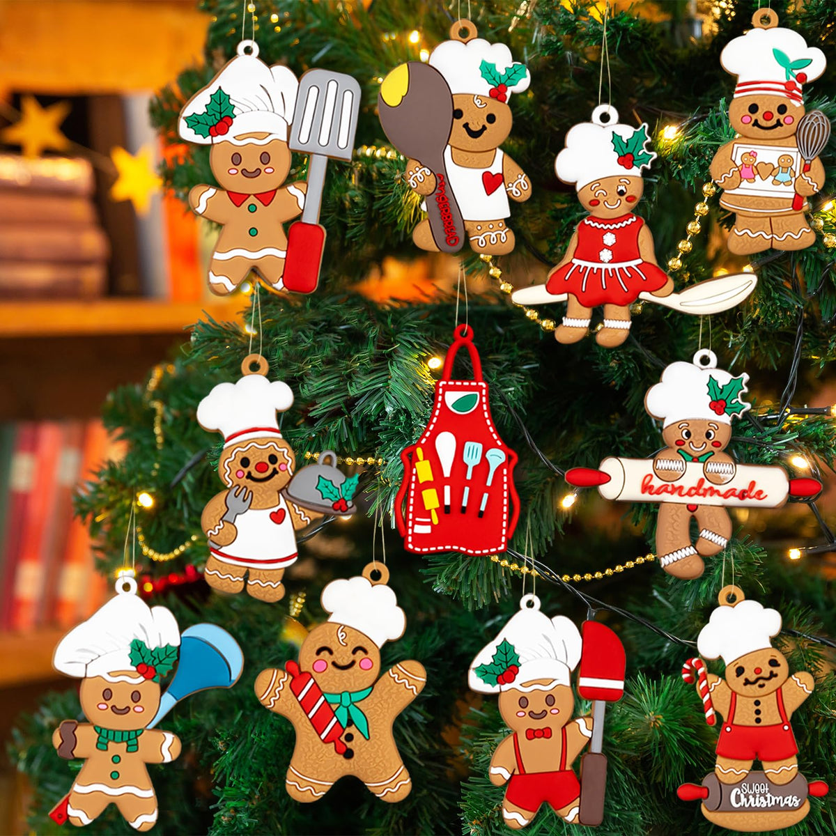 12pcs Gingerbread Christmas Decoration for Tree - Cooking Gingerbread Man Ornaments Christmas Hanging Decor for Xmas Tree Home Kitchen Decor Party Supplies