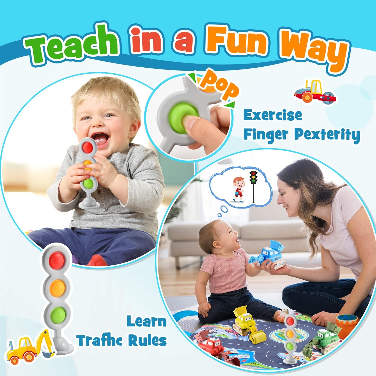Geebiiny Kids Toys for 1 2 3 Year Old Boys, Toddler Digger Toys 1-3 Year Old Boy Girl Gifts Tractor Toy Cars Boys Toys Age 1 2 3 Montessori Toys 1st Birthday Gifts for Boy Kids' Play Vehicles