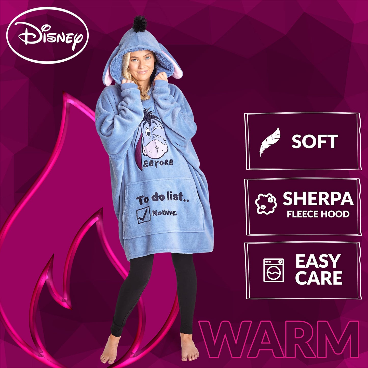 Disney Stitch Blanket Hoodie for Women Teens, Wearable Oversized Fleece Hooded Poncho with Pocket, Cozy Gifts for Women (Blue Eeyore)