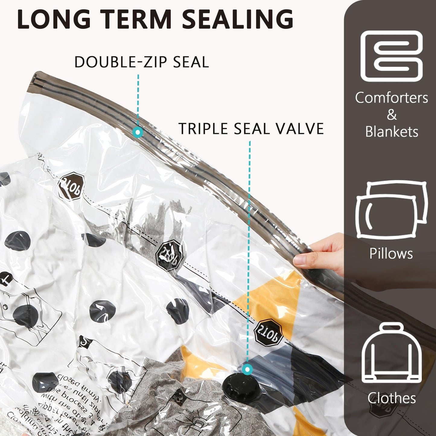 Vacuum Storage Bags, Compression Packing Space Saver Seal Bags for Clothing Bedding Comforters Blankets Pillows, 14 Medium