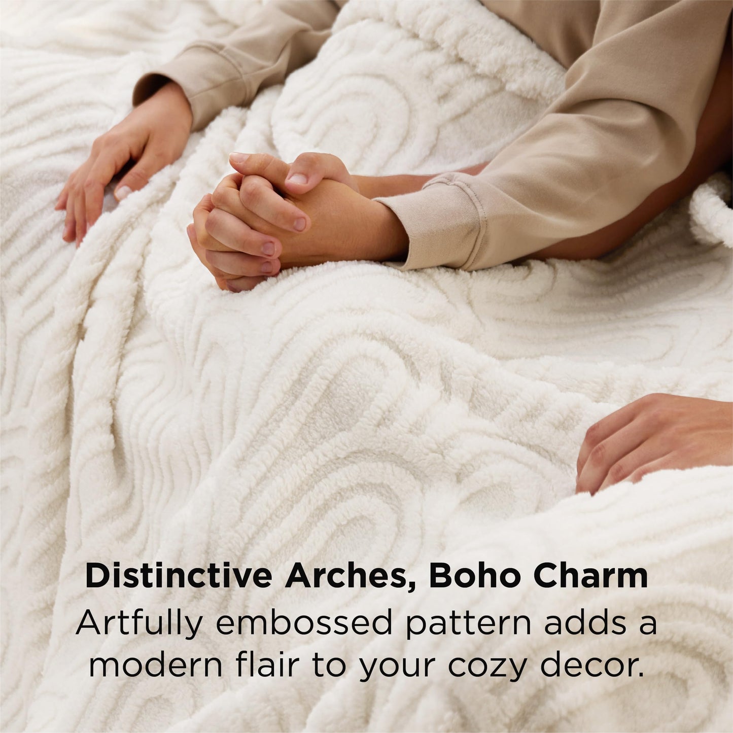 Bedsure GentleSoft Boho Throw Blanket for Couch - Cozy Modern Boho Decorative Blankets for Women Girls, Fuzzy Fleece Throw for Beds, Aesthetic Accent Gifts for Sofa Room Decor, Off White, 50x60 Inches