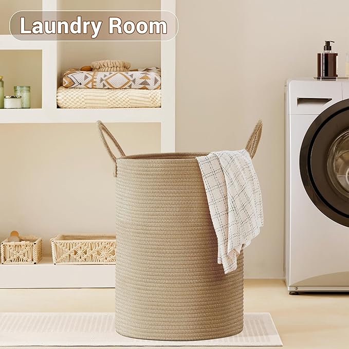 Tall Laundry Basket with Handles, 100L Portable Dirty Clothes Hamper, Boho