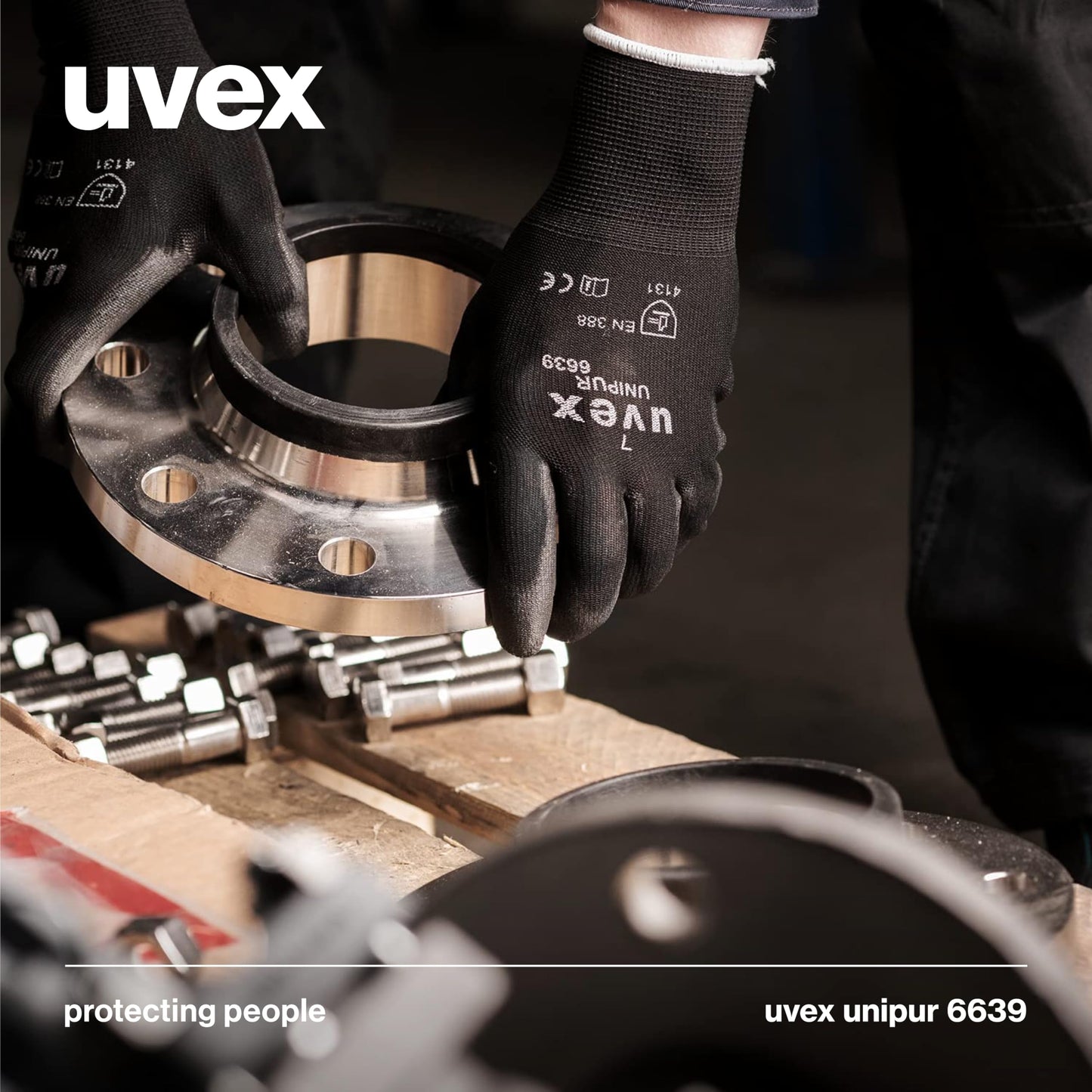 10 pairs of Uvex Unipur 6639 protective work gloves with PU coating against mechanical risks, EN 388