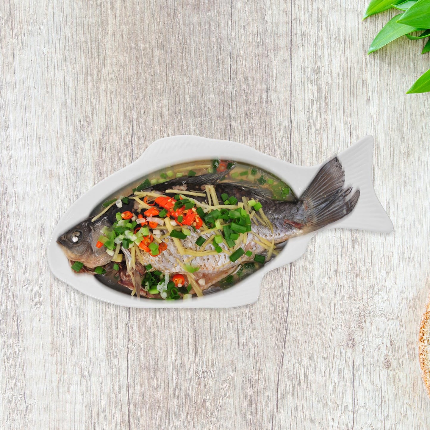 DOITOOL Fish Shaped Plate Fish Dish Creative Ceramic Serving Platter Decorative Snack Storage Platter for Restaurants Home (13 Inches White)