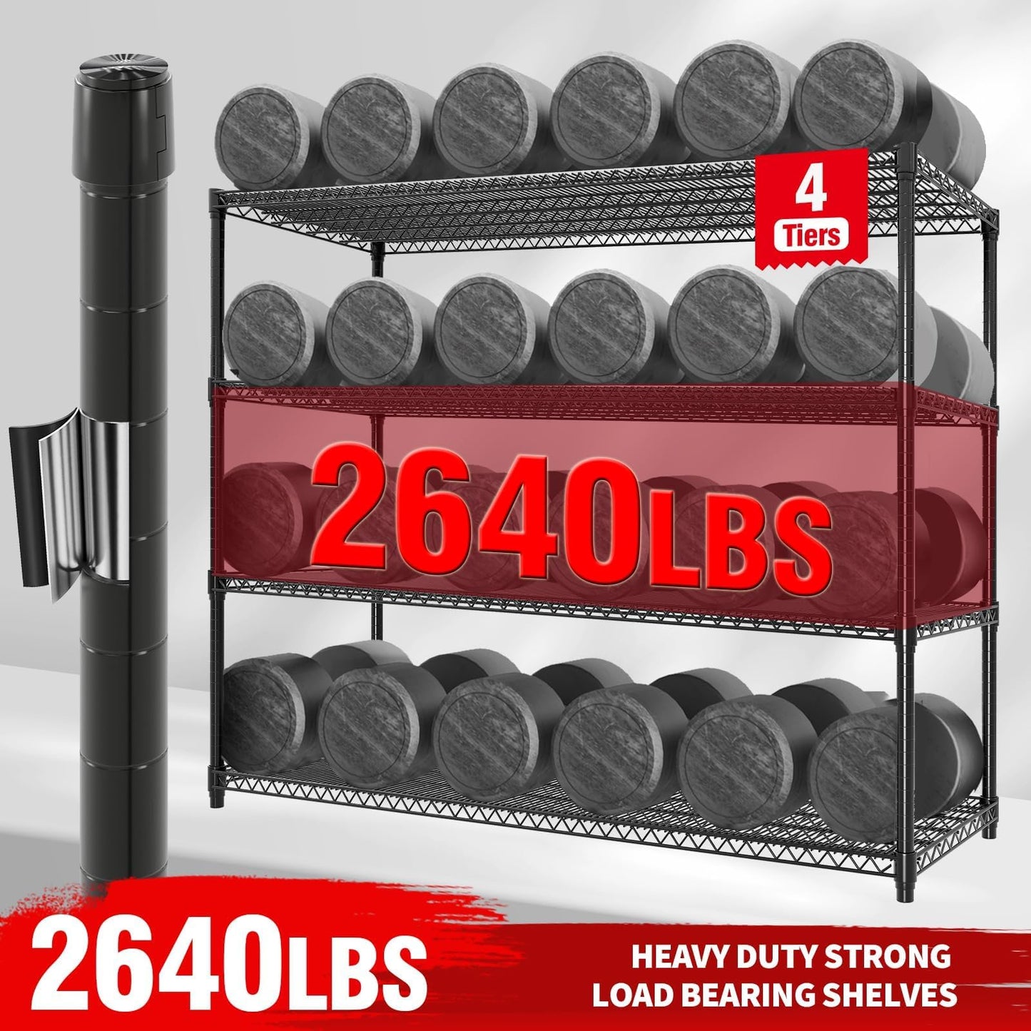 GAOMON 60" W Storage Shelves with Wheels, Metal Shelving Units Heavy Duty 2640LBS with Adjustable Wire Shelf, 4 Tiers Shelf Rolling Garage Shelving Organization, 74" H x 23.6" D