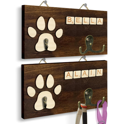 VINARTSVN 2 Pack Dog Leash Holder Wall Mount, Pet Harness Hanger with Scrabble Letters, Dog Collar Organizer for Entryway, Cat Leash Holder for Wall, Pet Loss Gifts, Keepsake, Home Decor PF218-CBW