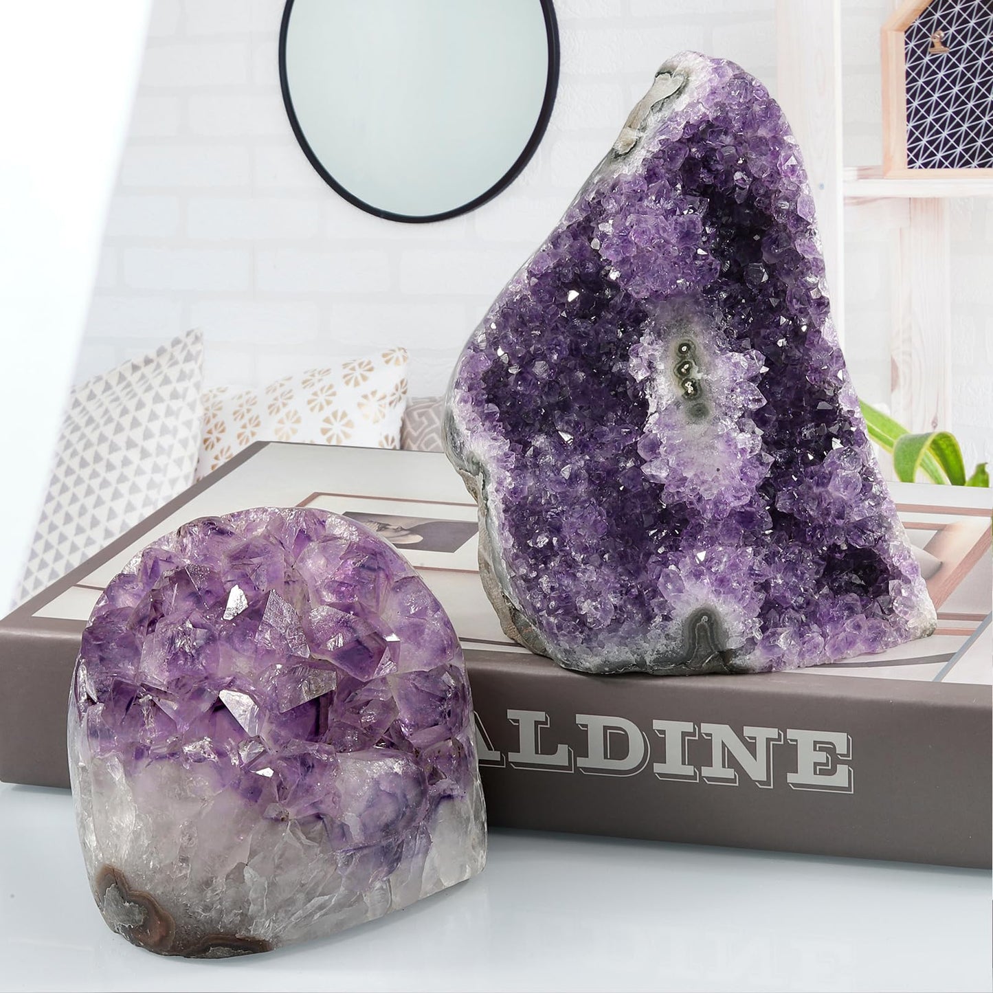 Sportmusies Natural Amethyst Cluster Specimen Home Desk Decoration, Irregular-Shaped Raw Geode Crystal for Meditation Healing, 3.74-6.29 inches
