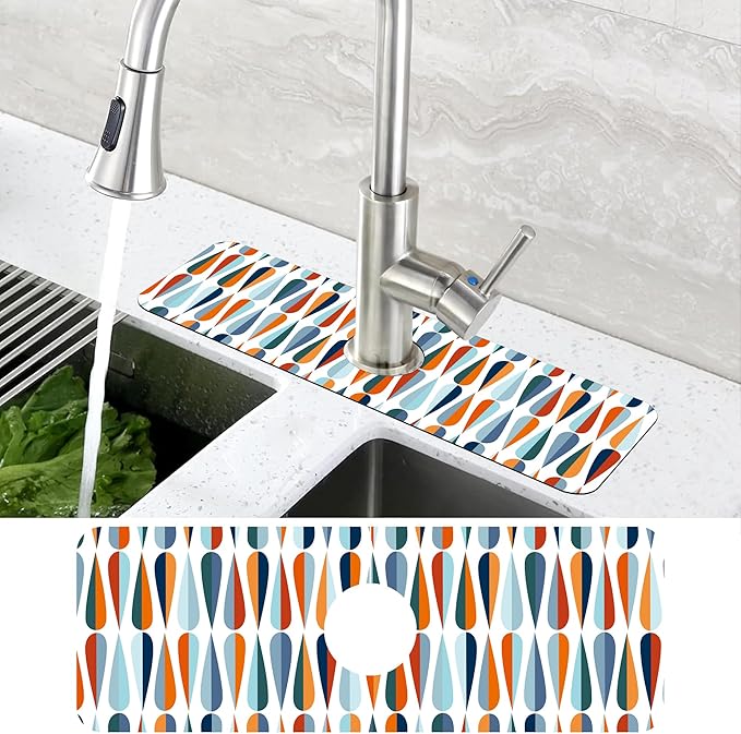 Mid-Century Drop Shapes Kitchen Sink Splash Guard Mat Absorbent Fast Drying Mat