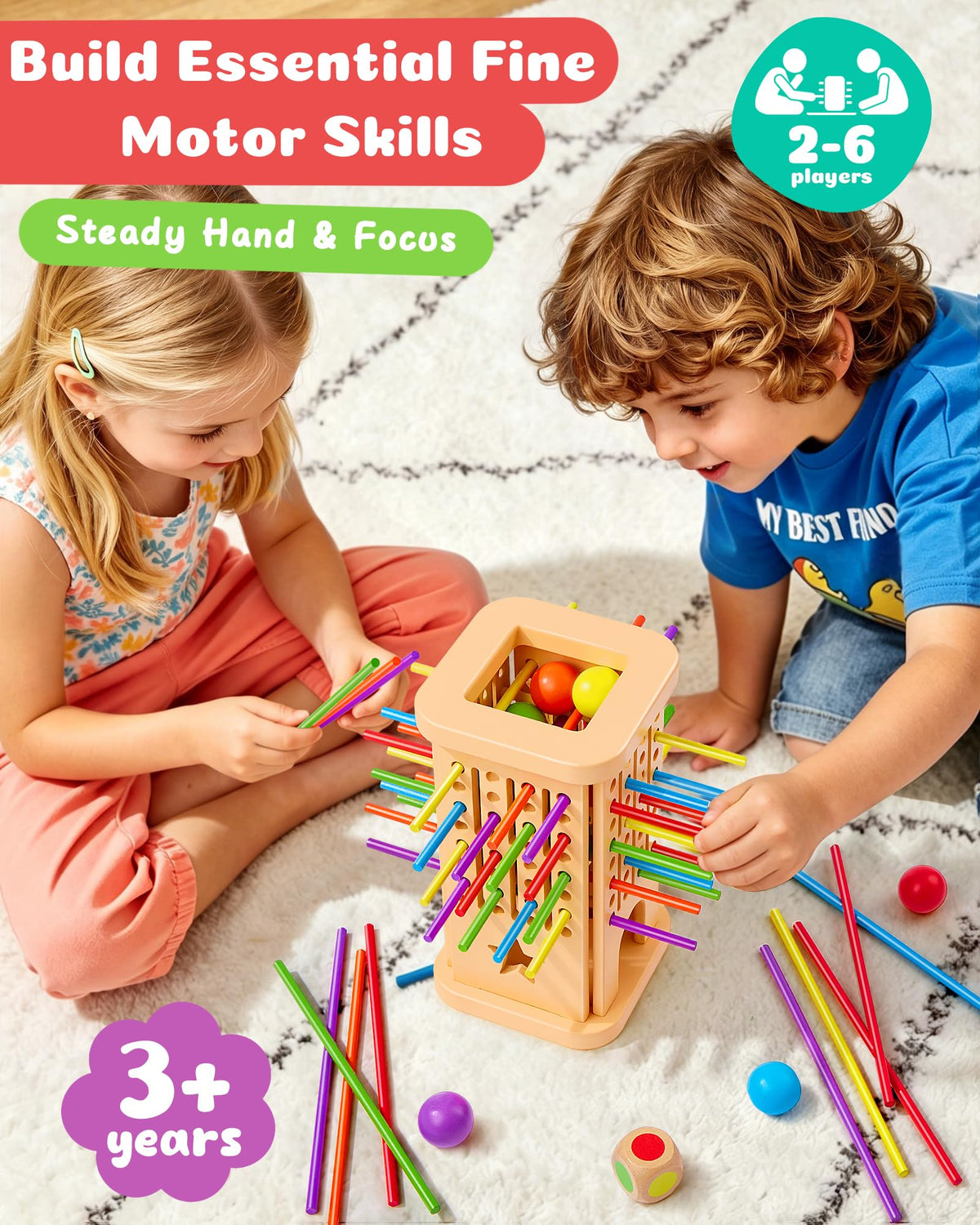 Montessori Wooden Board Game for Kids 3–8, Color Matching Fine Motor Toy