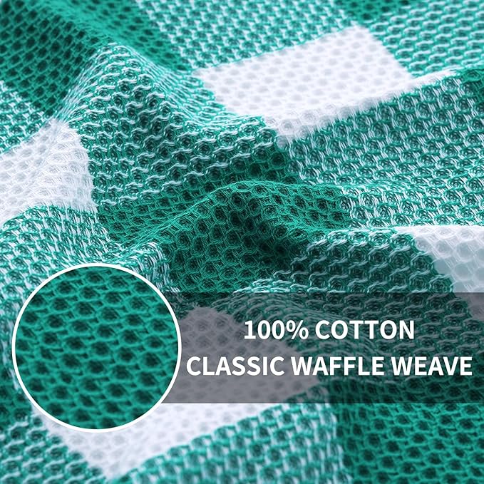 Homaxy 100% Cotton Waffle Weave Check Plaid Dish Cloths, 12 x 12 Inches