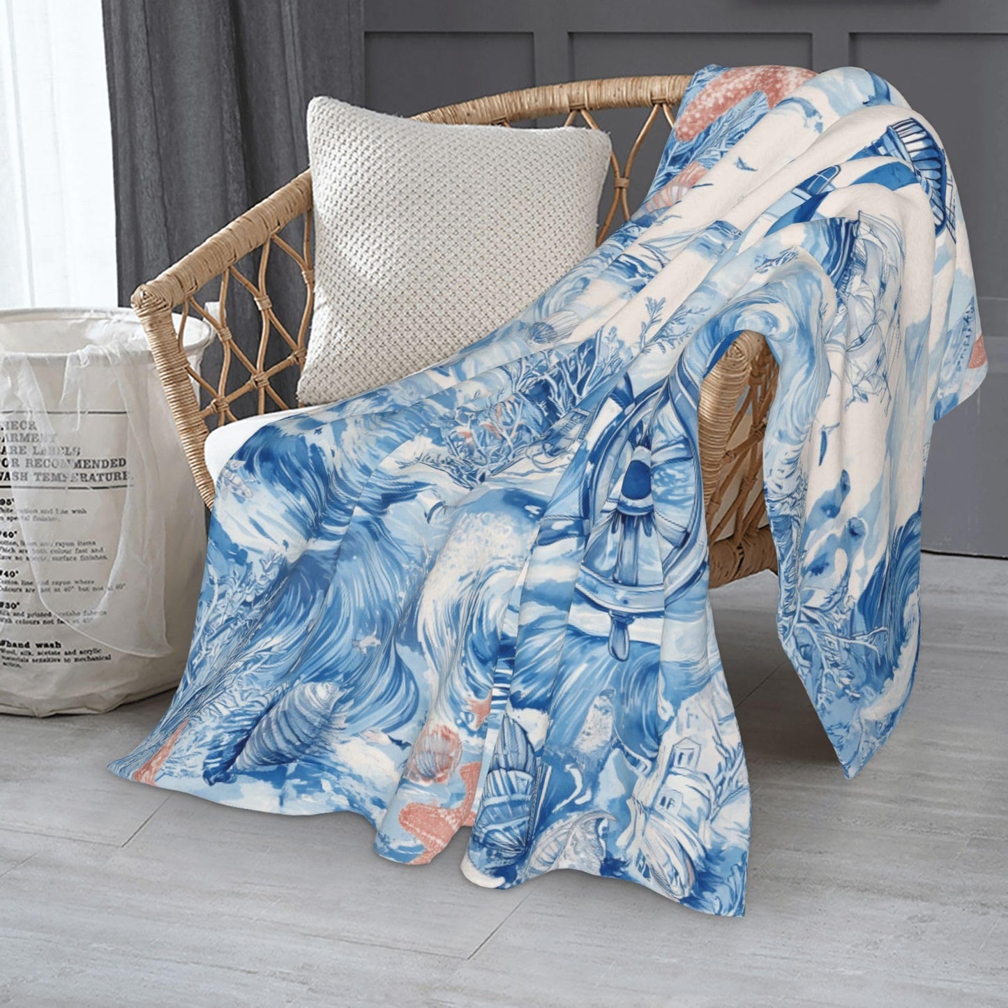 Nautical Navy Blue Ocean Beach Flannel Throw Blanket Soft Cozy Blanket for Living Room Couch Sofa Bed 50 x 60 Inches