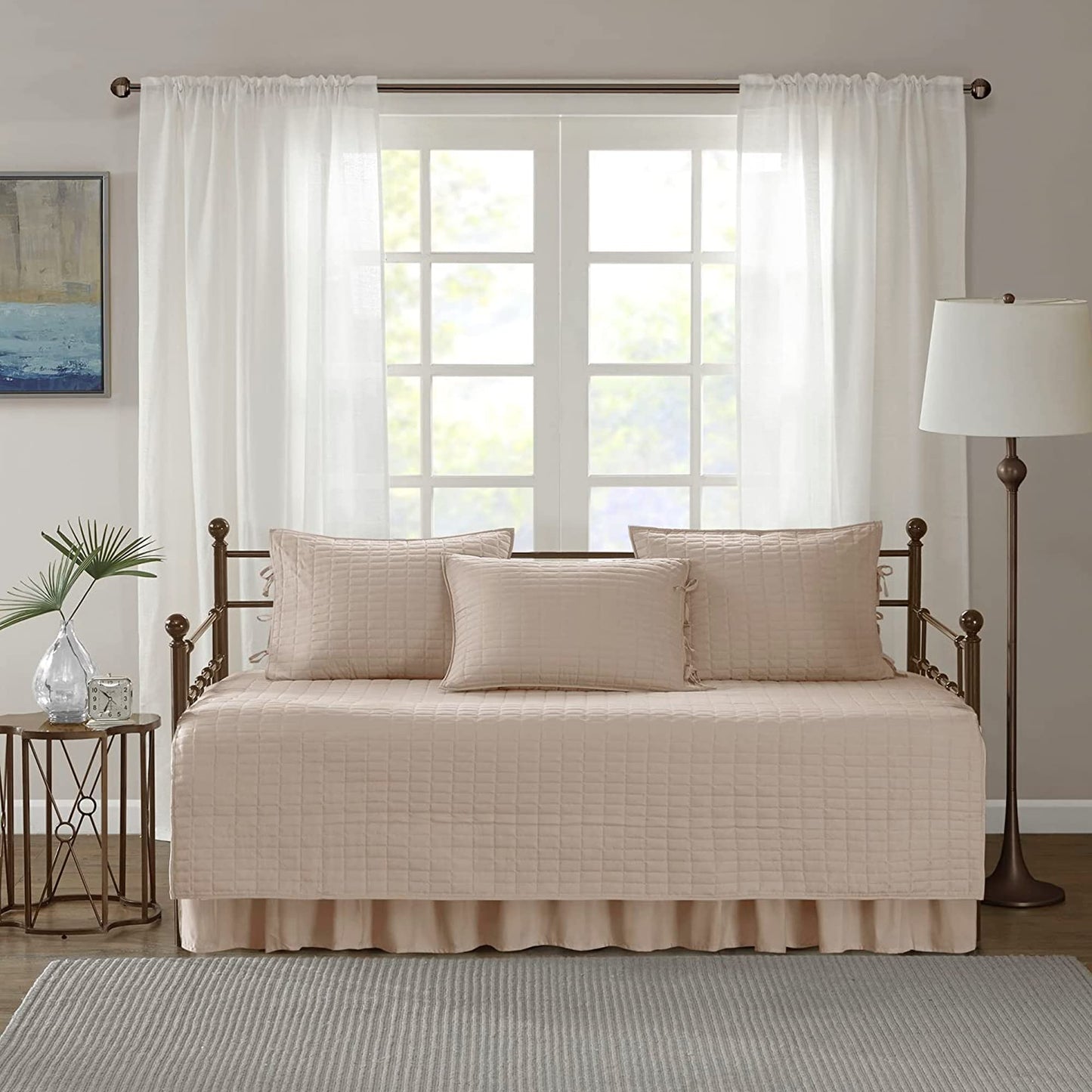 Comfort Spaces Daybed Cover - Luxe Double Sided-Quilting, All Season Cozy Bedding with Bedskirt, Matching Shams, Kienna Blush 75"x39" 5 Piece