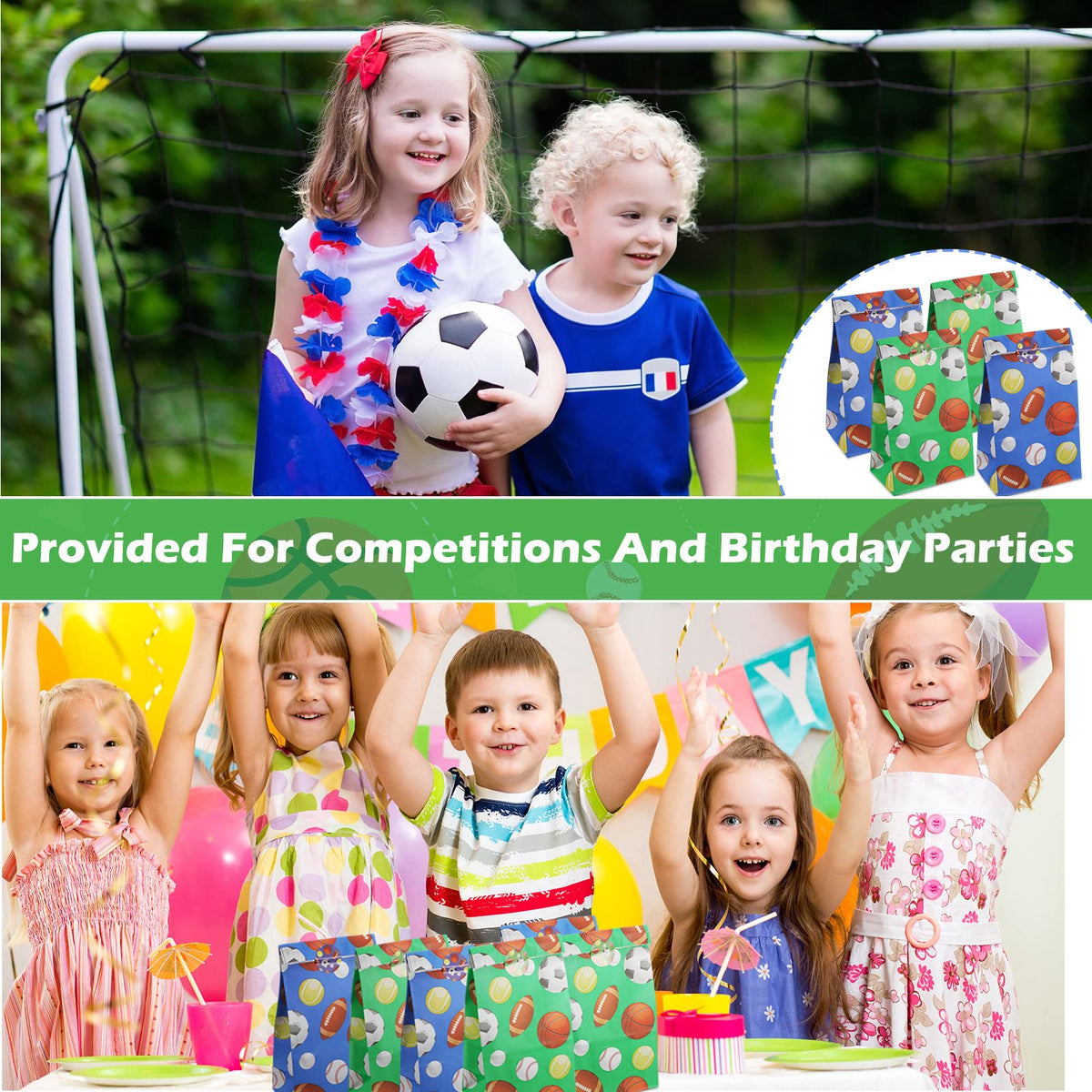 Outus 30 Pieces Paper Party Gift Bags for Sport Candy Goodie Bags Soccer Baseball Football Basketball Themed Design for Birthday Sport Party Favor Supplies Decorations, 9.45 x 5.12 x 3.15 Inches