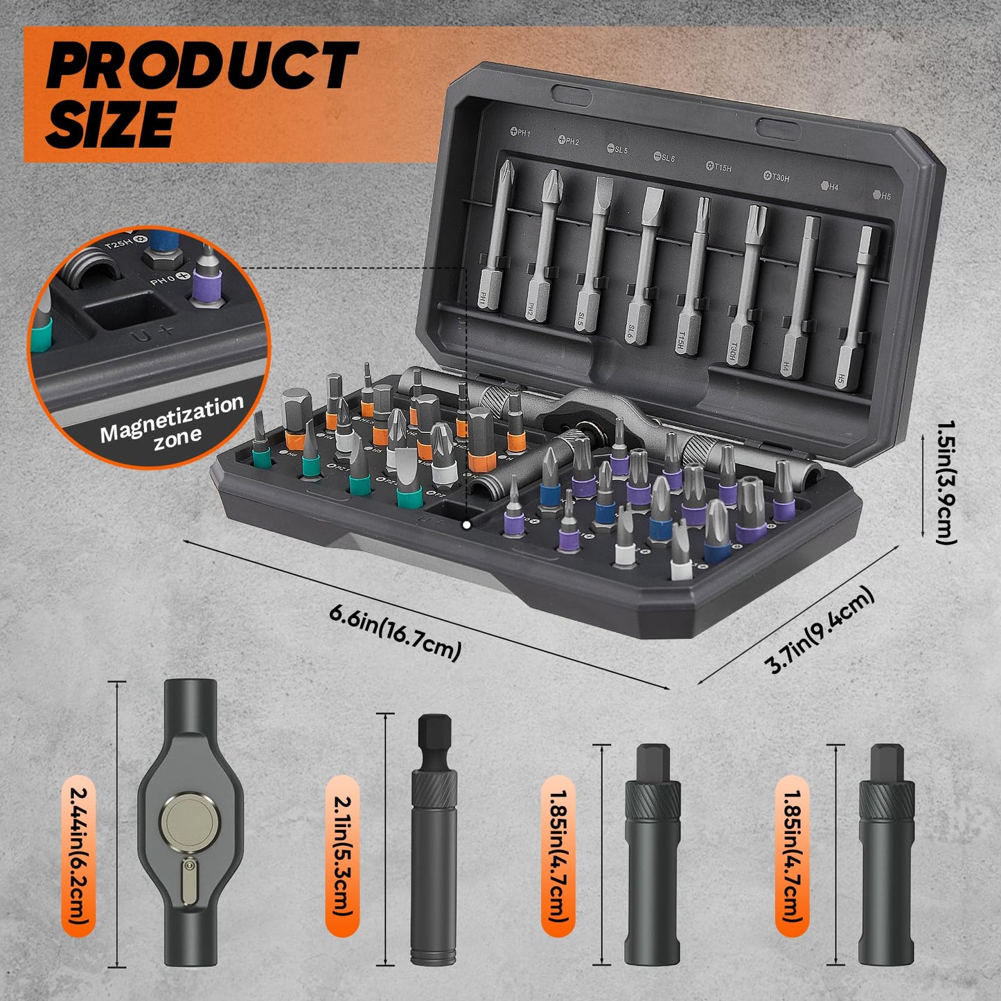 Saker 42 in 1 Magnetic Screwdriver Set, Multi Bit Free Combination Ratchet Screwdriver Set Portable Repair Tool Kit for Gifts, Furniture, Computer, Bicycle and DIY Grey