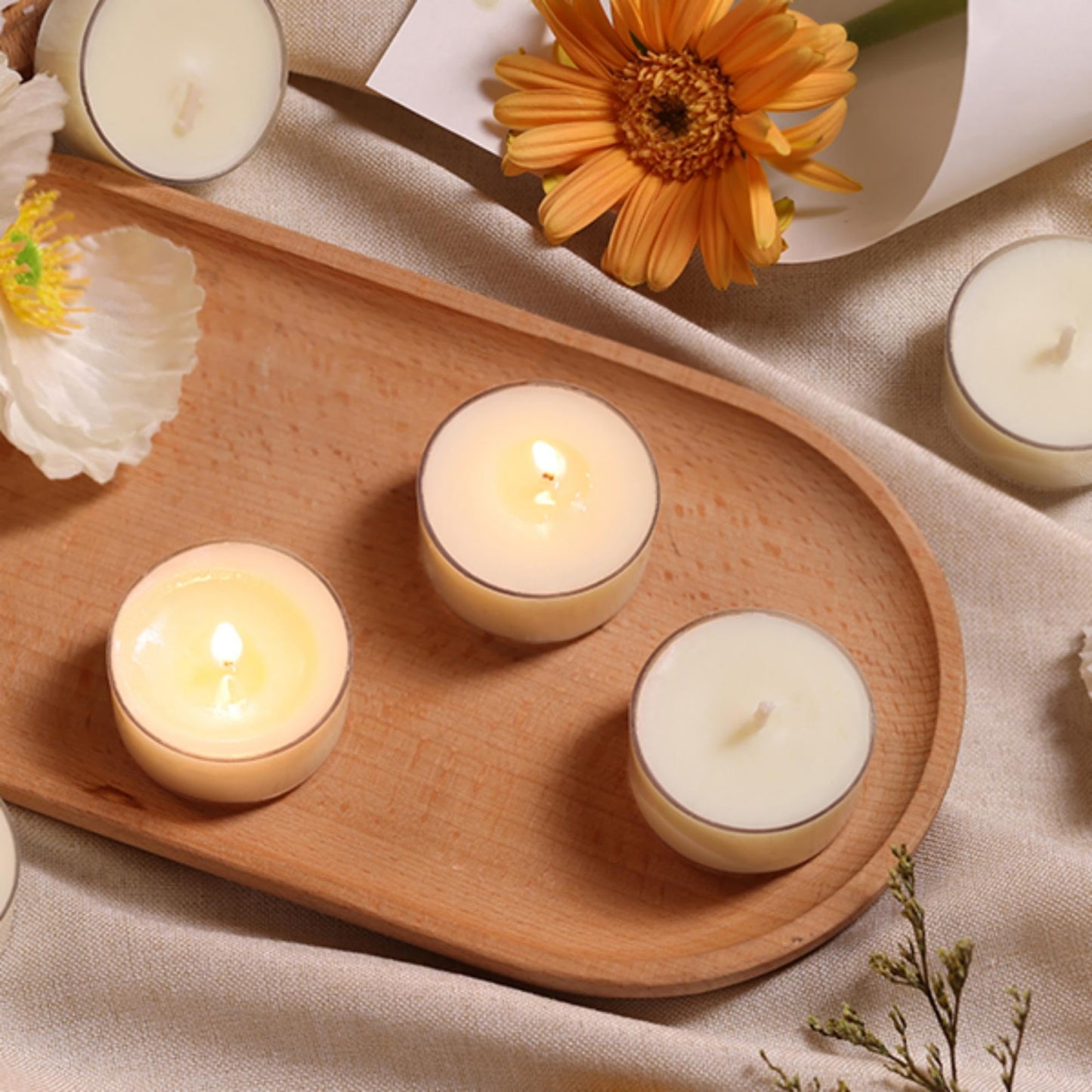 DEVI 6 Hour Soy Tea Lights Candles Bulk 100 Pack, Soy White Tea Lights Bulk-6 Hours Long Burning, Unscented Small Votives Bulk for Wedding, Party Centerpieces