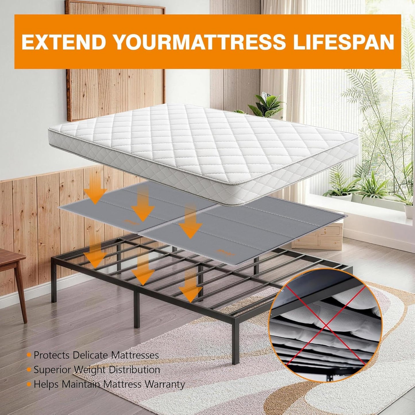 Drwwi Bunkie Board King 10mm(76” x 80”), Anti-Sag, Non-Slip Base & Noise-Free,Folding Mattress Support Board for Metal Bed Frame，Grey