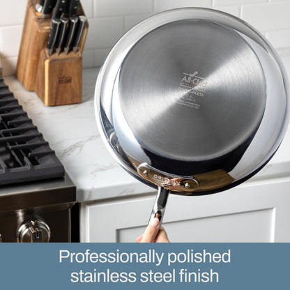 All-Clad D3 12" Stainless Steel Frying pan W/Lid, 3-Ply Stainless Steel Pan, Induction, Oven Broiler Safe 600F Skillet, Professional Cookware, Silver