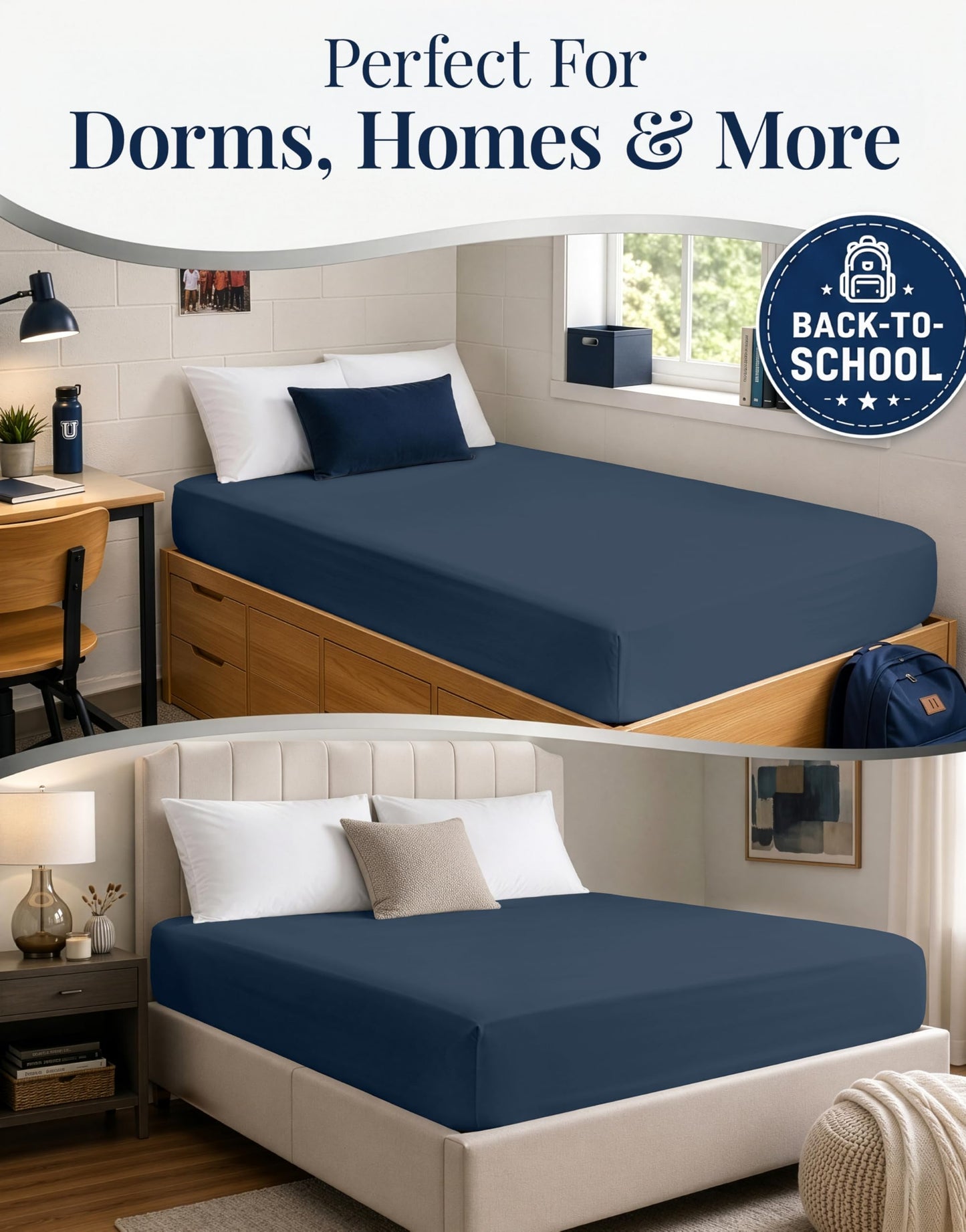 Full Size Bottom Sheet - All Around Durable Elastic for a Snug Fit - 15" Deep Pocket Fitted Sheet - Helps Keep You Cool & Dry and Stays in Place - Ultra Soft, Wrinkle Free & Easy Care - Estate Blue