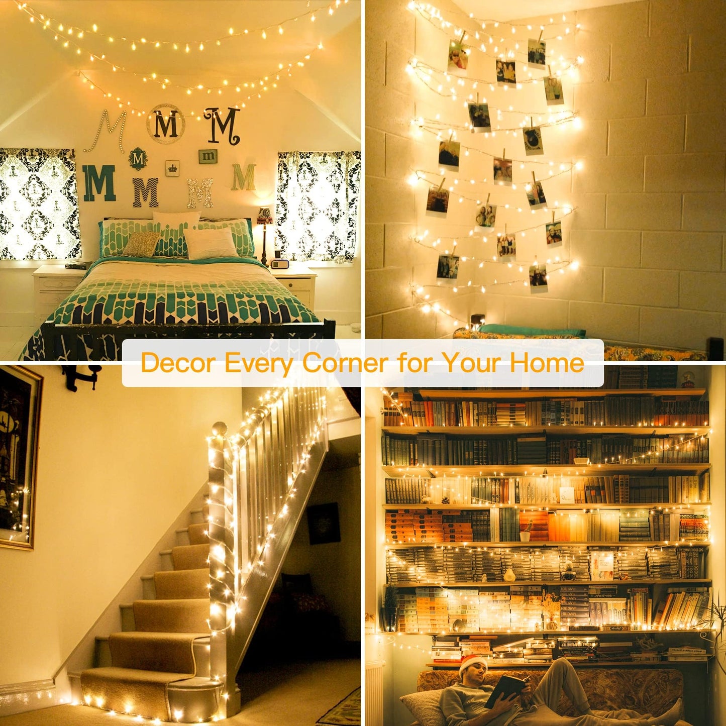 Ollny 20m 200 LED Fairy Lights Mains Powered, Outdoor Waterproof String Light with Remote/Plug/Modes/Timer, Bright Warm White Lighting Outside Indoor Garden Tree Party Wedding Decorations