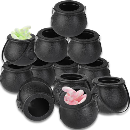 Junware 12pcs Mini Cauldrons with Handle Halloween, Witch Mini Cauldron Multi-purposed, Plastic Cauldron Candy Holder for Halloween & St. Patrick’s Day Party Favors Decor, Halloween Pot