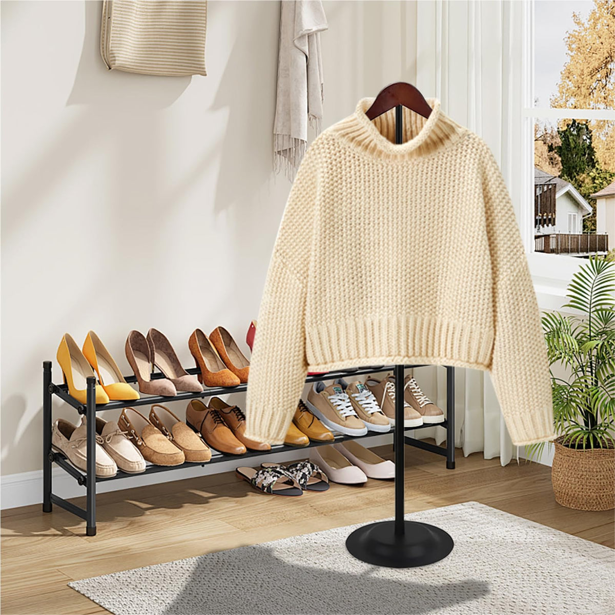 wdbg 12 Pack T Shirt Display stand, Adjustable T shirt Shoulder Stand for Vendor Portable Hanging wooden Clothes Rack for Clothing Dress Jacket Coat Retail 17-31.5 Inch, Black