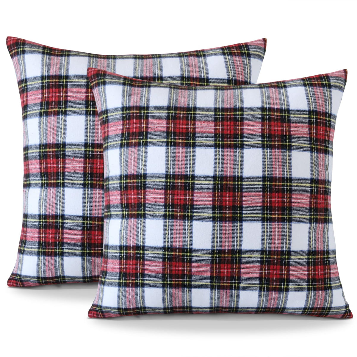 OTOSTAR Christmas Scottish Tartan Plaid Throw Pillow Covers Farmhouse Classic Decorative Square Cushion Cases Soft Pillowcases for Decor Sofa Couch 20x20 Inch Set of 2 (Red White)