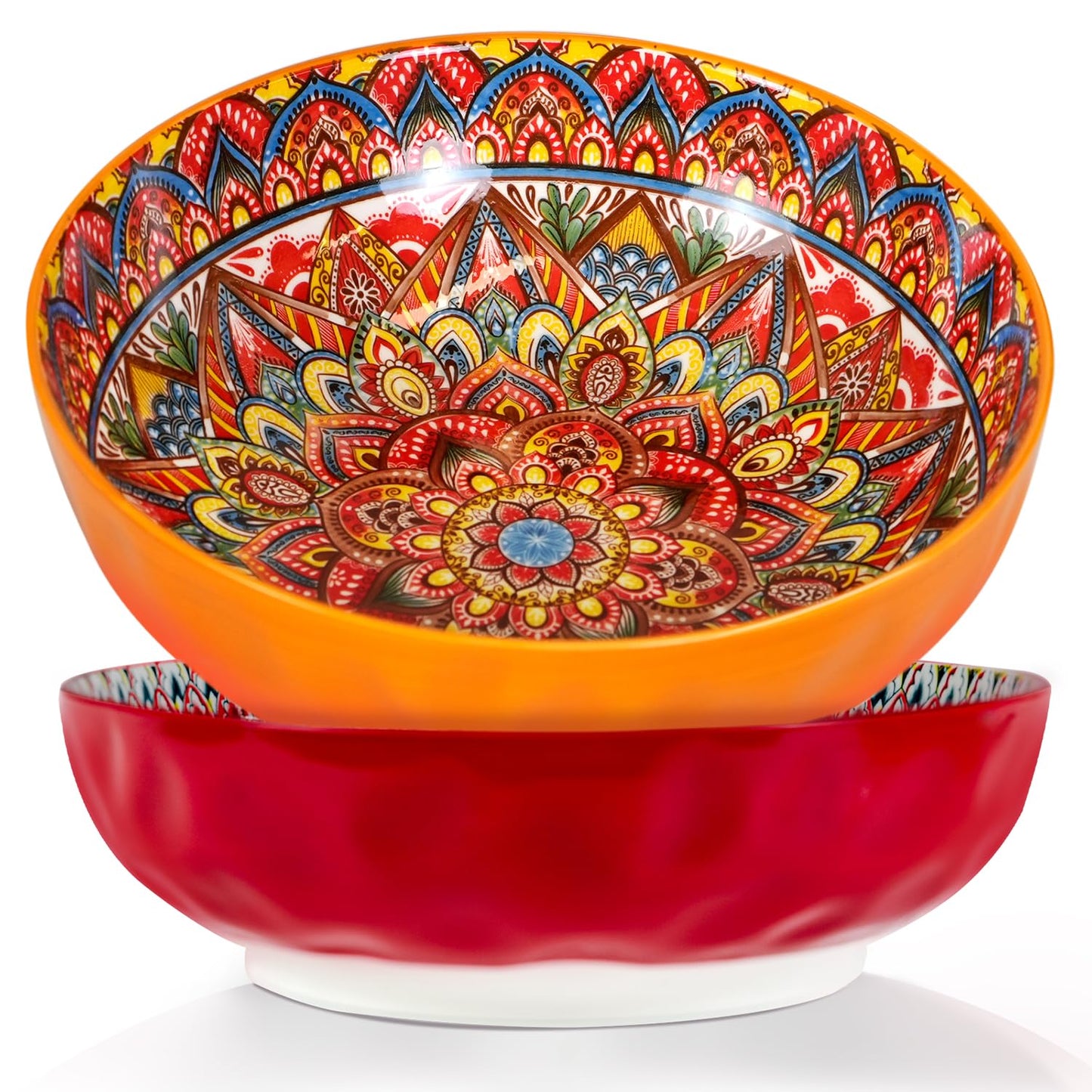 Zohsfbet Large Serving Bowls, 10 inch Porcelain Bowls,75 Oz Fruit Salad Soups & Pasta Bowls for Entertaining, Dinner, Party - Stylish Decorative Dishes, Set of 2, Microwave & Dishwasher Safe - RED