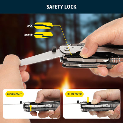 INWELL 12-in-1 Multitool Pliers with Safety Lock, Fire Starter & Whistle, Stainless Steel Pocket Knife, Camping Multitool with Detachable Scissors for Outdoor Survival, EDC Gear