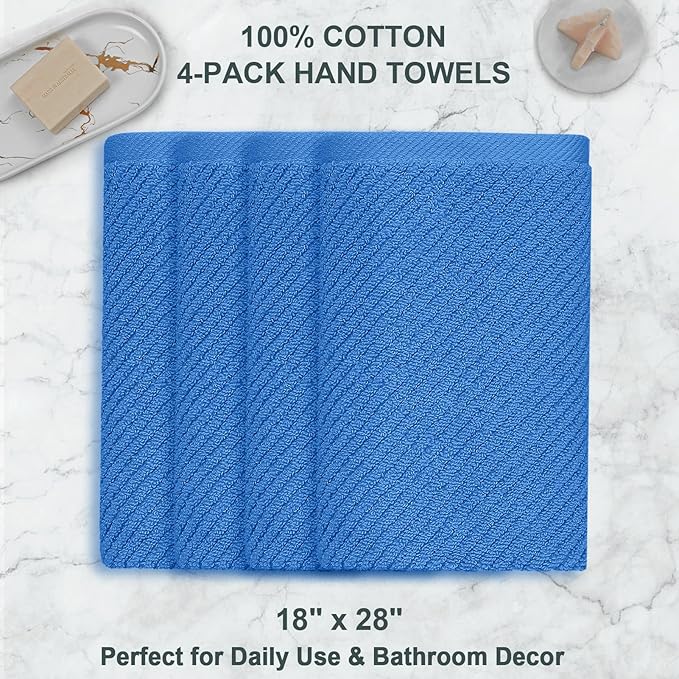 VOOVA & MOVAS Blue Hand Towels for Bathroom, 4 Pack Large 18"x28"