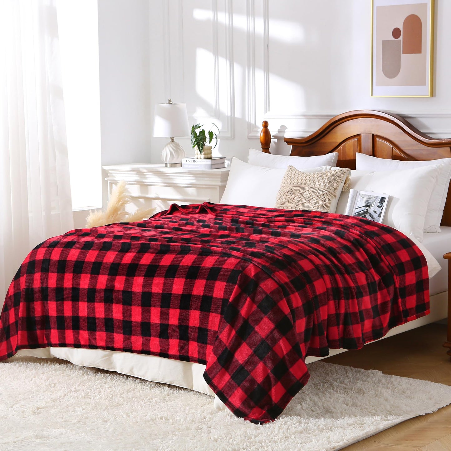 Viviland Checkered Blanket King Size - Soft Fuzzy Cozy Buffalo Plaid Microfiber Blanket for Bed, 90x108 Inches