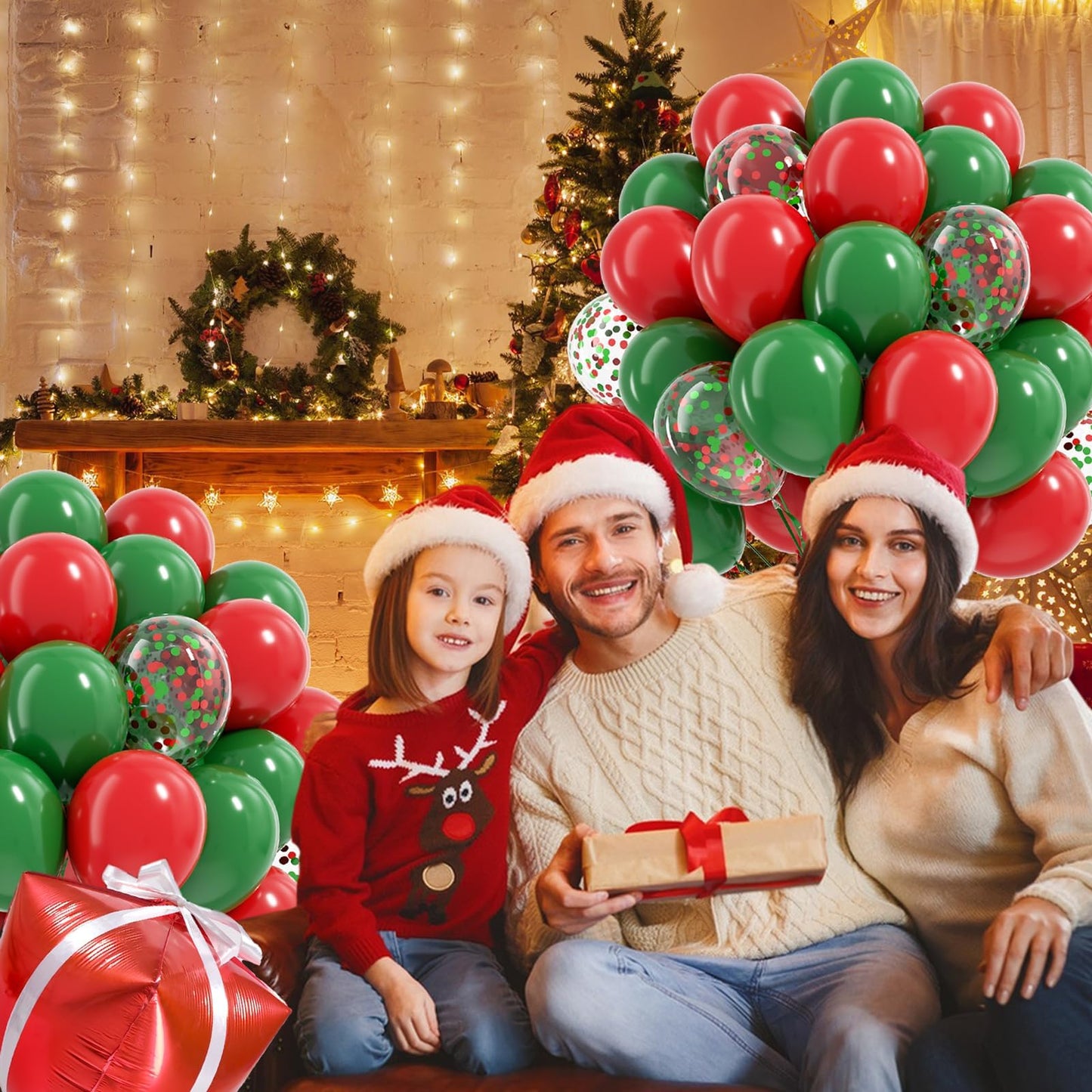 61pcs Red and Green Balloons, 12inch Green and Red Latex Confetti Balloons for Christmas Birthday Party Decorations