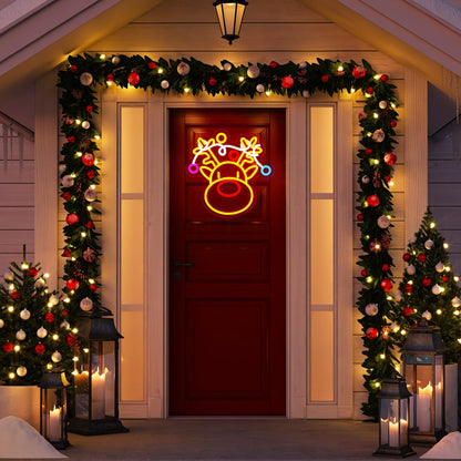 FITNATE Christmas Reindeer Neon Sign, LED Wall Decor Dimmable Elk Neon Light, Light Up Sign for Home Window Party Christmas Decoration