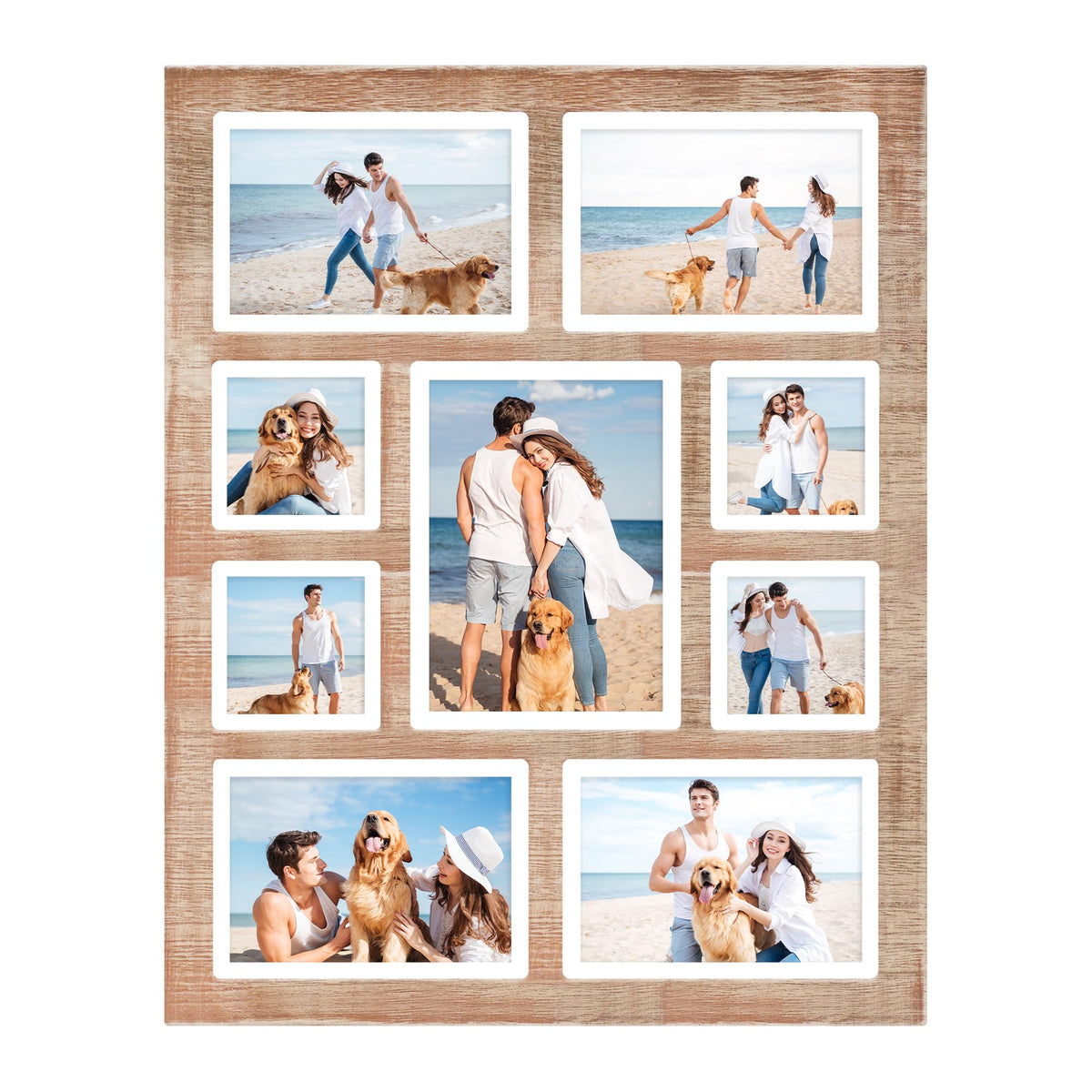YESKAY Picture Frame Collage for 6x8 and 5x7 and 4x4 Photos - 9 Openings Rustic Brown Picture Frame with Real Glass,Family Picture Frames Wall Decor(1 Pack)
