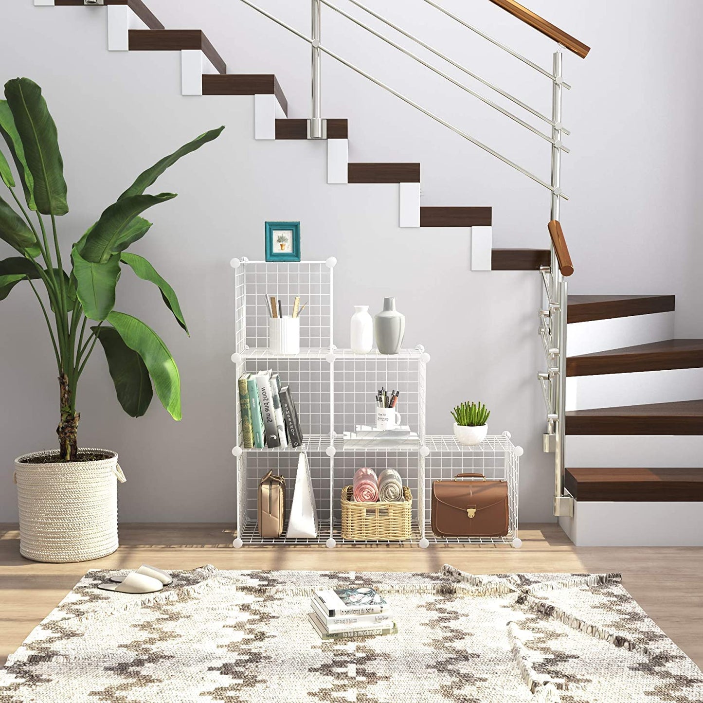 C&AHOME Wire Cube Storage, 6 - Cube Organizer Metal C Grids, Modular Shelves Units, Storage Bins Shelving, Closet Organizer, Ideal for Home, Office, Living Room, 36.6”L x 12.4”W x 36.6”H White