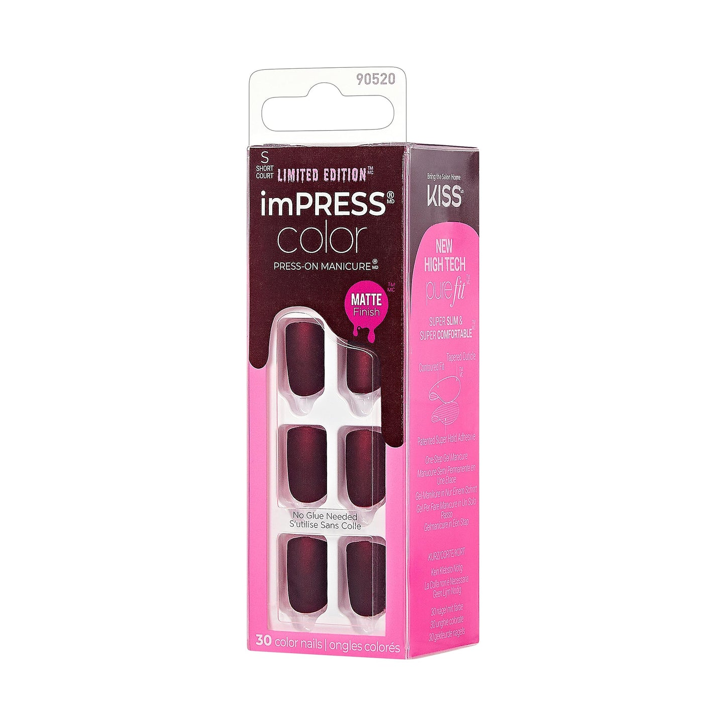 KISS imPRESS Color Press-On Manicure Halloween, Solid Red, Short Length, Square Shape, PureFit Technology, Chip Proof, Smudge Proof, Waterproof, Nail File, Manicure Stick & 30 Fake Nails