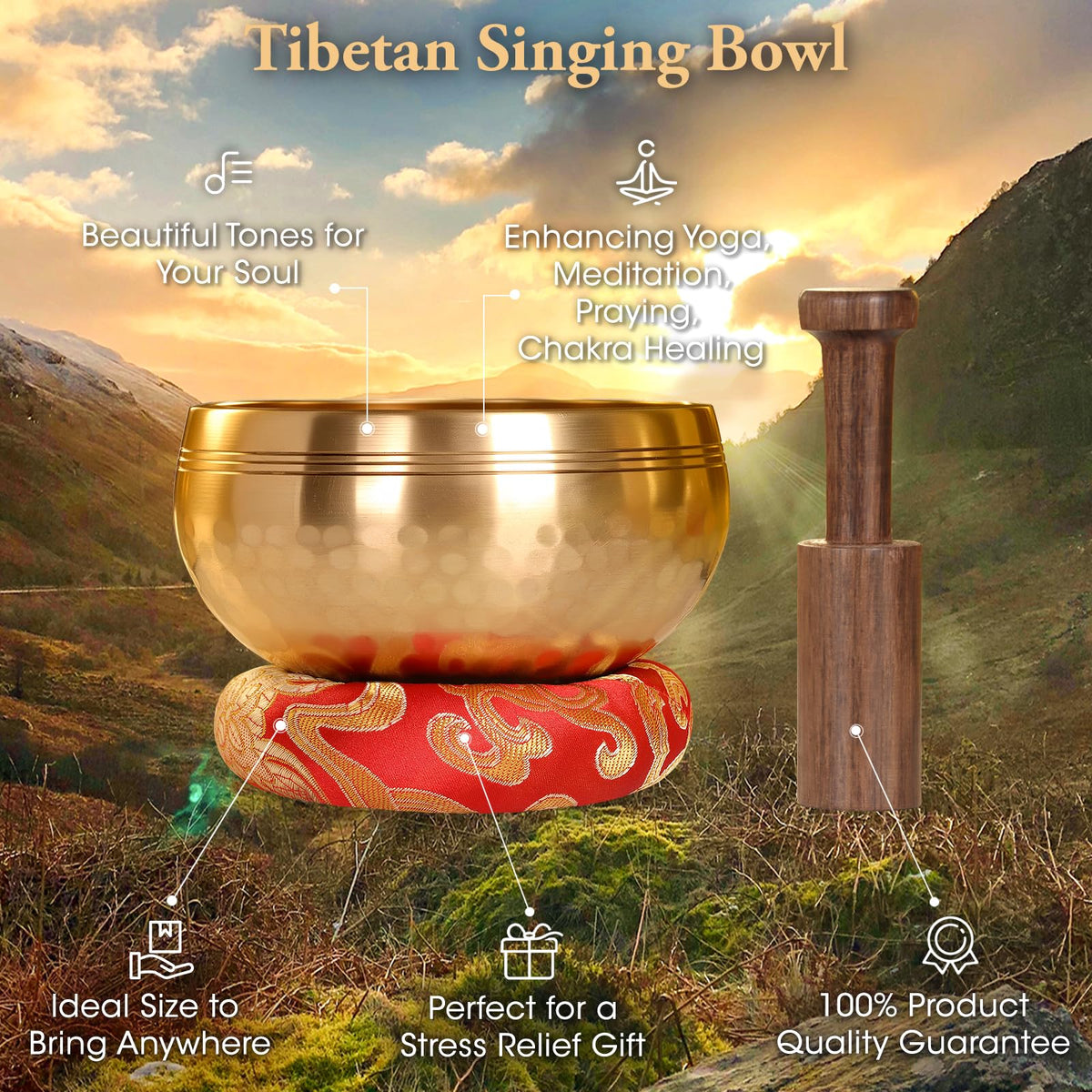 Relaehih 2-Pack Tibetan Singing Bowls Set - 100% Handmade in Nepal, Sound Bowl Meditation Set for Yoga, Chakra Healing, Meditation Gifts, Unique Gifts for Women