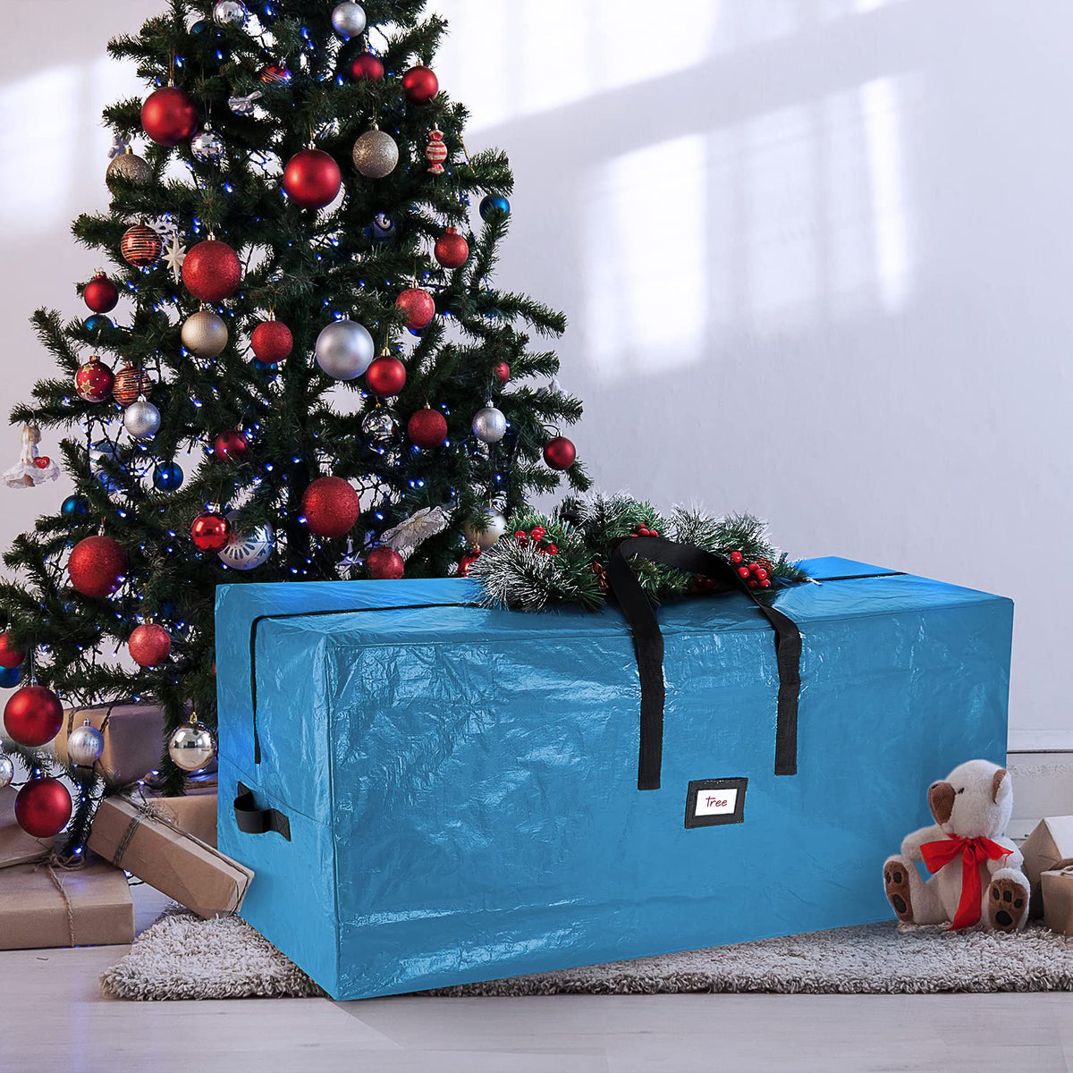 Hearth & Harbor 7.5 ft Christmas Tree Storage Bag - Artificial Christmas Tree Bag with Reinforced Handles, Dual Zipper, Wide Opening - Large Storage Container for Trees and Decorations, 2 Piece set