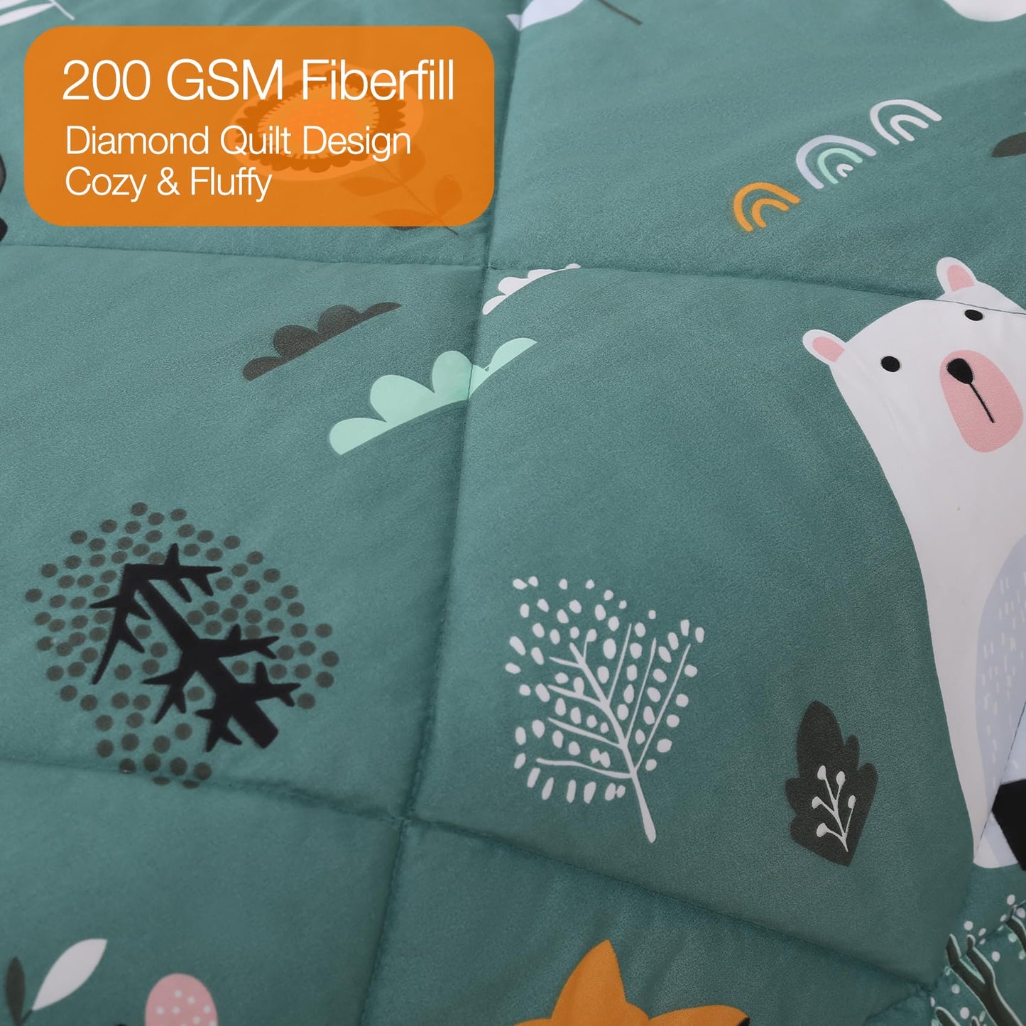 JSD Green Forest Animals Kids Comforter Set Twin Size, 2 Piece Woodland Printed Microfiber Bedding Set, Machine Washable