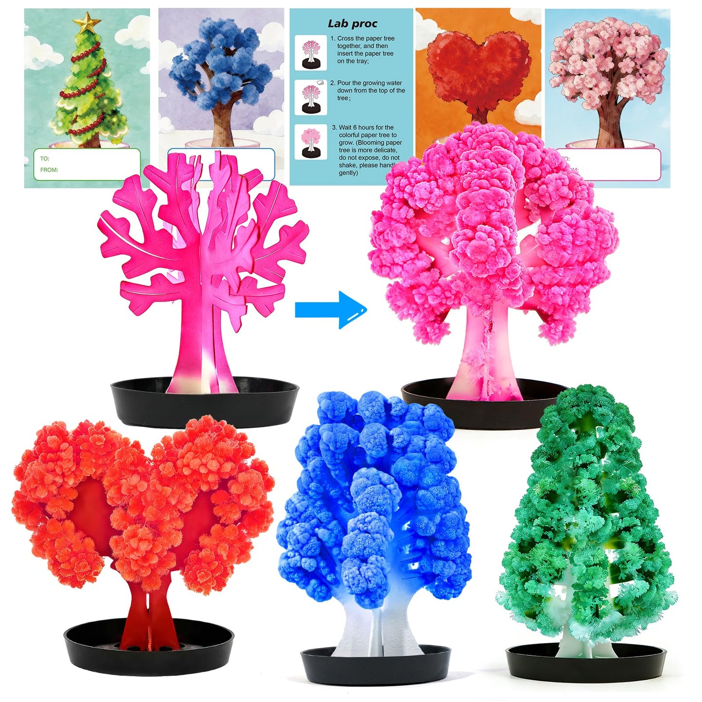 24 Pcs Growing Crystal Trees Bulk with Cards for Kids STEM Science Experiment Kit Party Favors Classroom Prizes Goodie Bags Stuffers Gifts Exchange for Boys and Girls