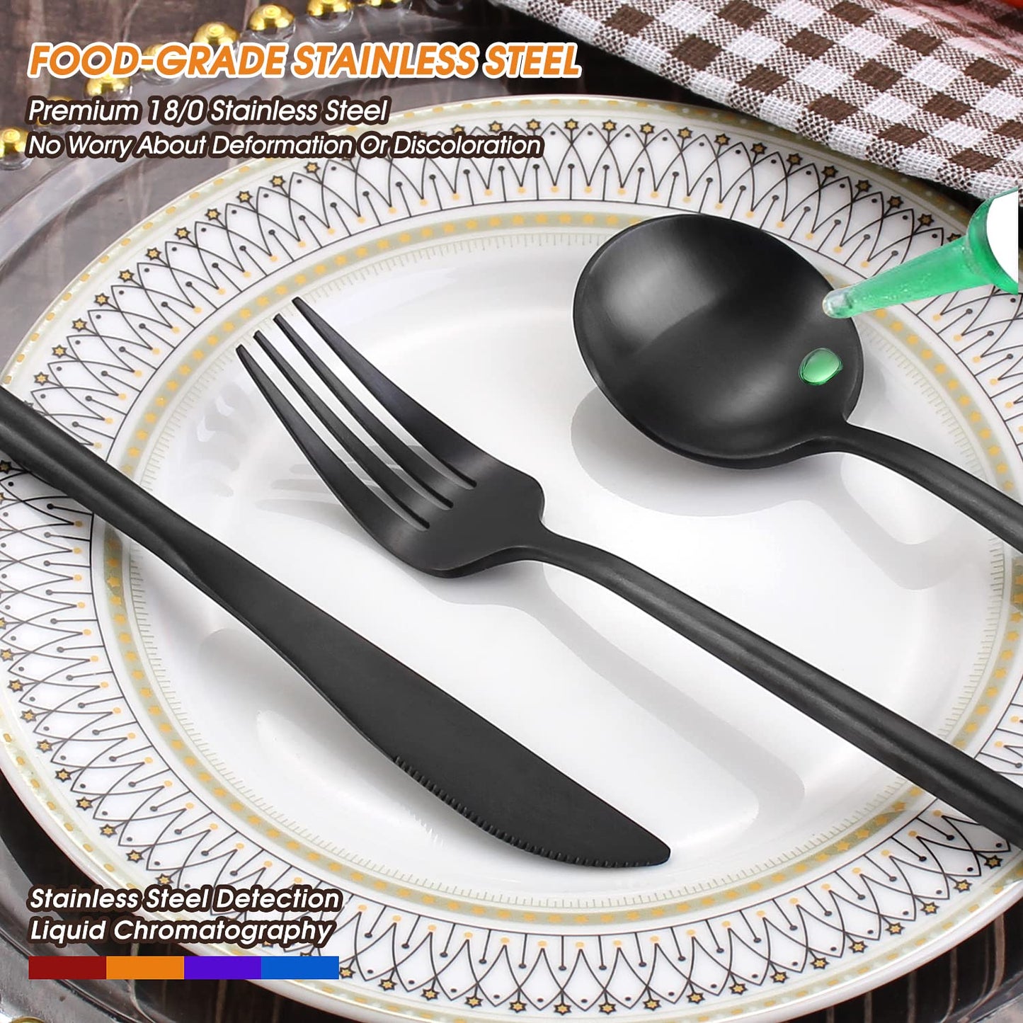 Matte Black Silverware Set,BEGEEL 20 Piece Stainless Steel Flatware Set,Service for 4,Satin Finish Tableware,Cutlery Sets,Utensil Sets for Kitchen and Home,Dishwasher Safe
