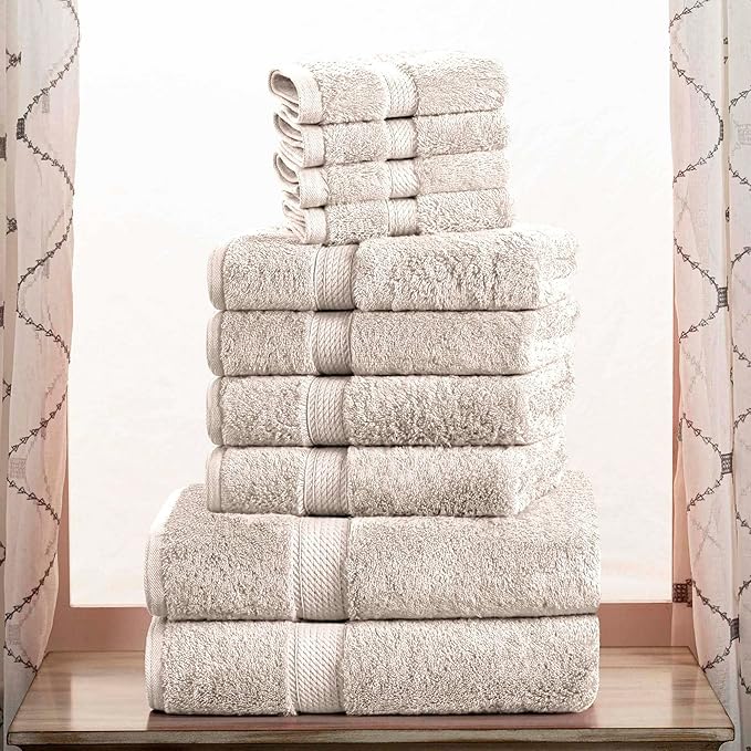 SUPERIOR Egyptian Cotton Pile 10 Piece Towel Set, Includes 2 Bath, 4 Hand