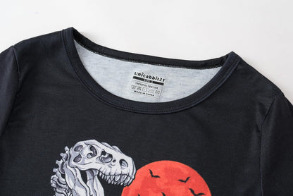 UNICABBIT21 Pajamas for Boys Cute Black Dinosaur Halloween Long Sleeve and Pants Sleepwear 2-pieces Big Kids PJS Clothes Size 6