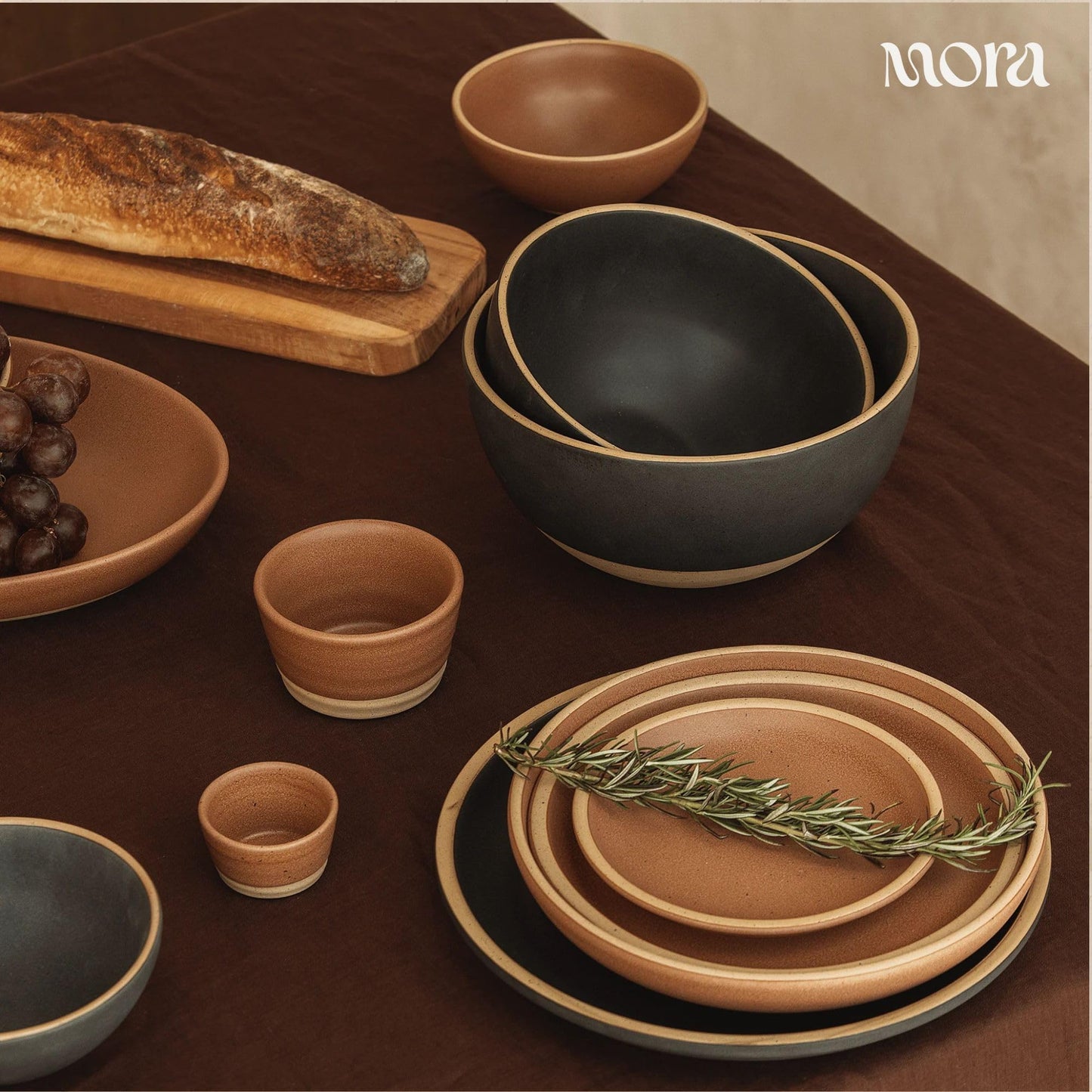 MORA Small Bowls Set of 4, 16oz Ceramic Pottery Dessert Bowls - Microwave, Oven and Dishwasher Safe - Liquorice