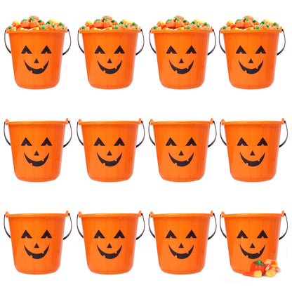 Triumpeek Halloween Pumpkin Trick Treat Buckets, 12 pcs Halloween Jack O Lantern Pails, Trick or Treat Bucket, Portable Plastic Candy Pumpkin Pails