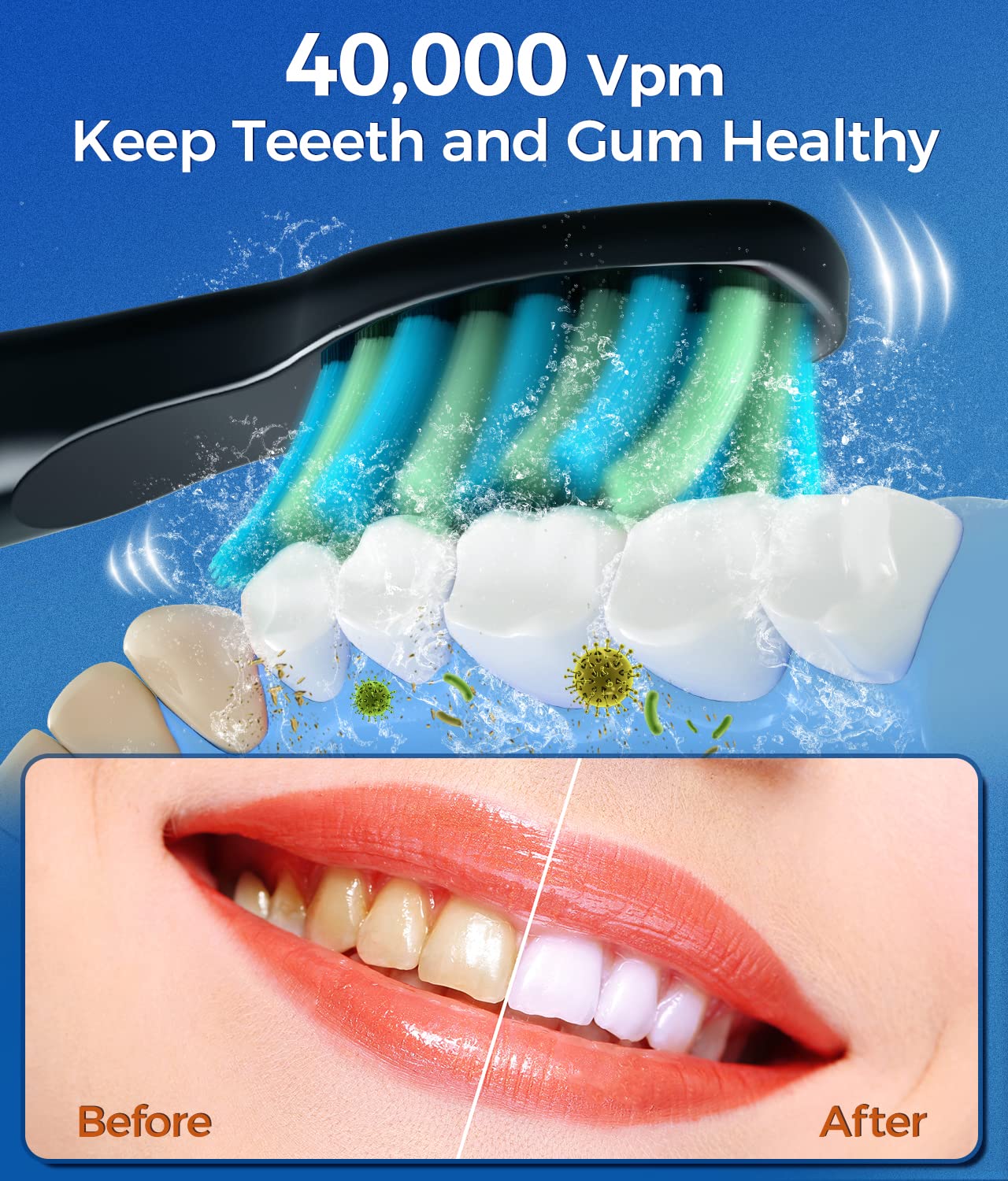 Rotating Electric Toothbrush for Adults with 8 Brush Heads (2 Types), 4 Modes Deep Clean Electric Toothbrush with Rechargeable Power and 2 Min Smart Timer, Rechargeable Last 25 Days (ZZZZZZZZ)