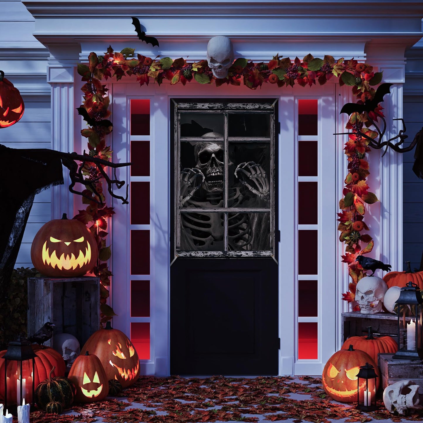 Newwiee 2 Pcs Scary Halloween Curtain Window Silhouette Cover Decoration Theme Poster for Indoor Outdoor Party Wall Door(Skull)
