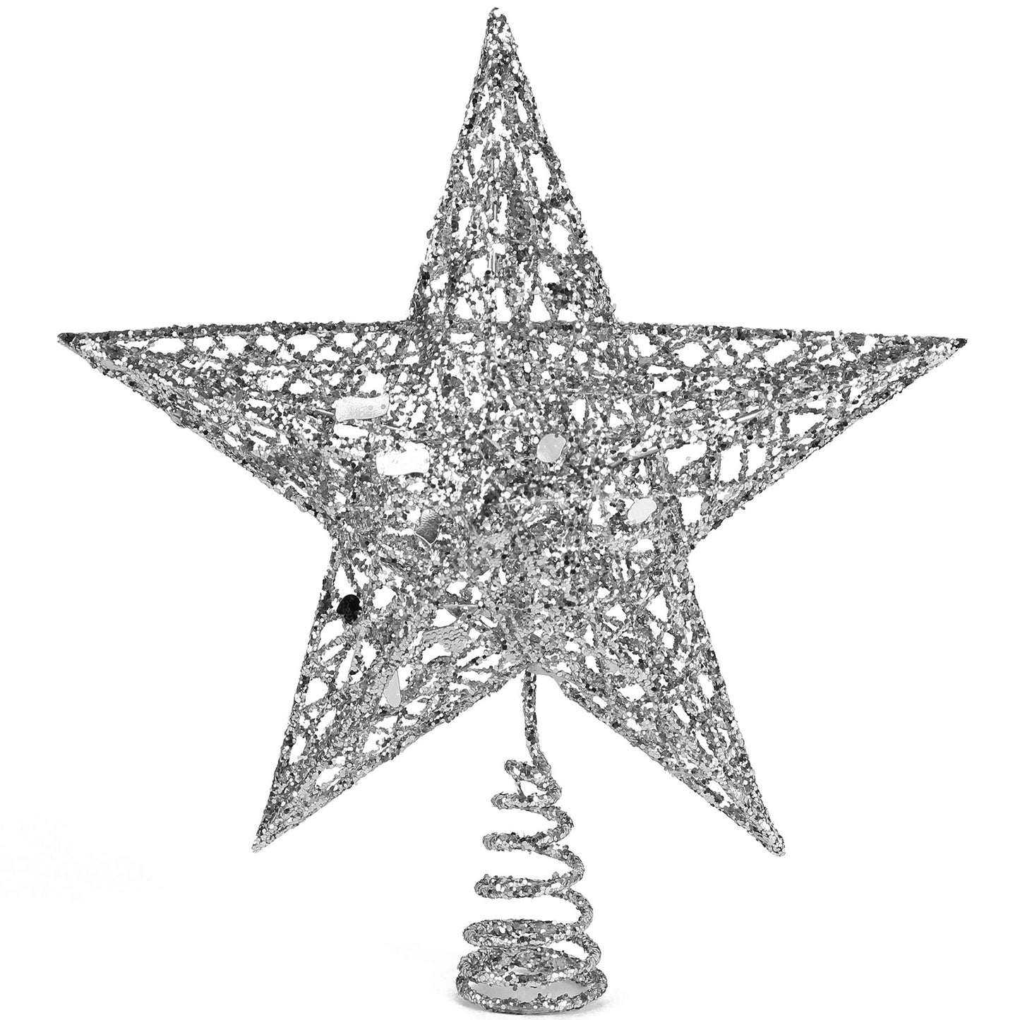Ornativity Silver Star Tree Topper - Christmas Silver Glitter Sparkle Star Ornament Holiday Decor Top Toppers Xmas Decoration 9"