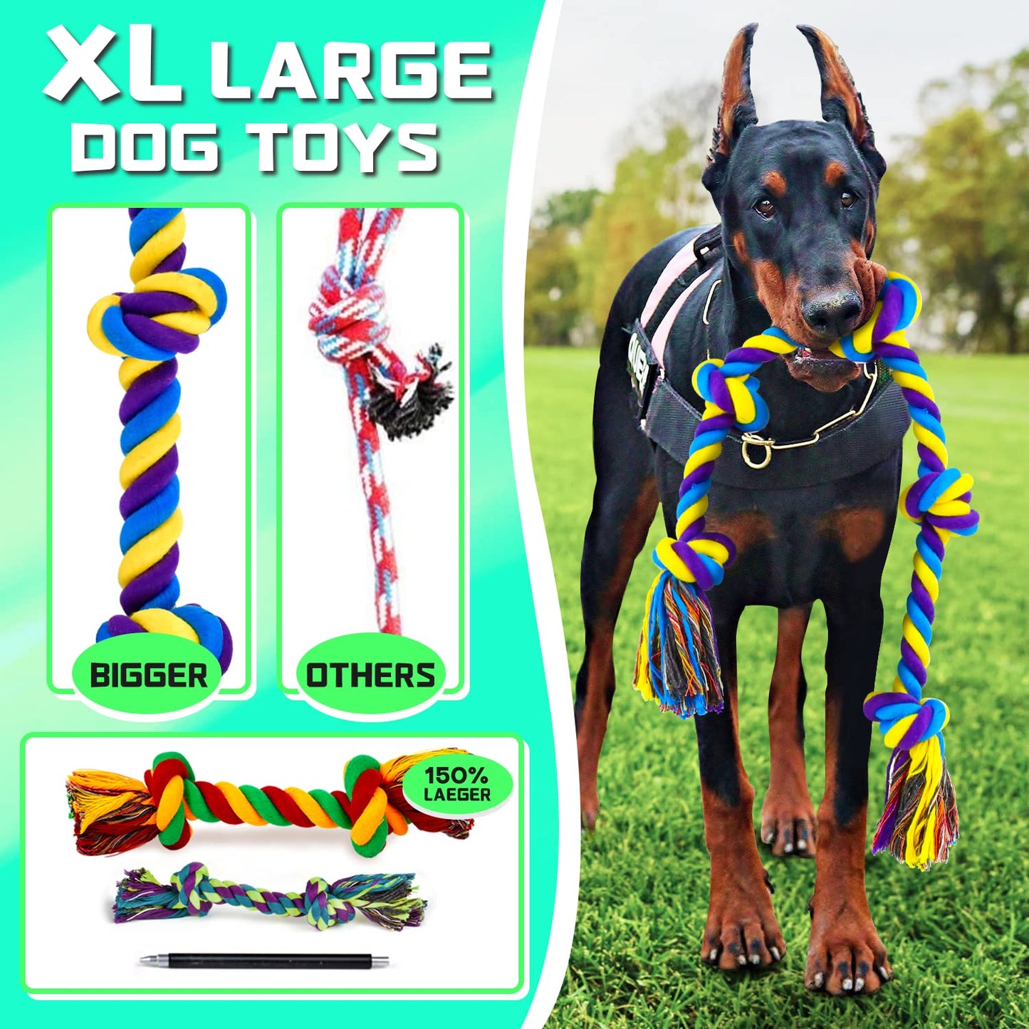 SHARLOVY XL Chew Toys for Aggressive Chewers Large Breed, 14 Pack Tough Indestructible Toys, Durable Puppy Teething Chews, Heavy Duty Cotton Rope Toys for Large Dogs