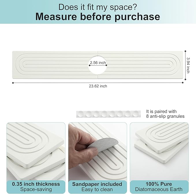 Faucet Mat for Kitchen Sink, Diatomite Fast Drying Stone Sink Tray, Super