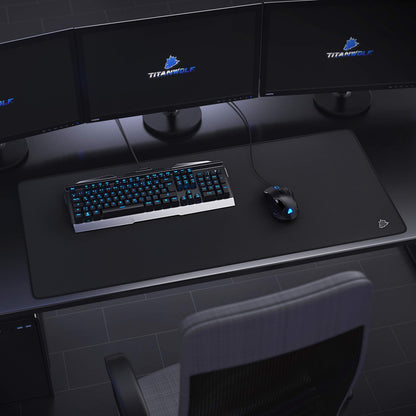 TITANWOLF - XXL Speed Gaming Mouse Mat Mouse Pad - Extra Large 900 x 400 x 4mm - Water-Resistant Mousepad with Non-Slip Rubber Base - Smooth Cloth Surface - Black